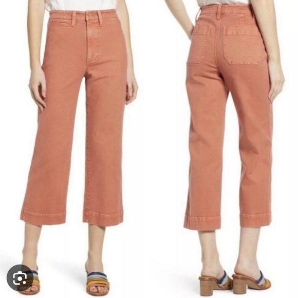 Madewell Emmett Wide-Leg Crop Pants 32 Garment Dyed Terra Cotta Orange High Rise - Picture 1 of 9